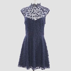 Navy Floral Embroidered Mini Dress Size 10